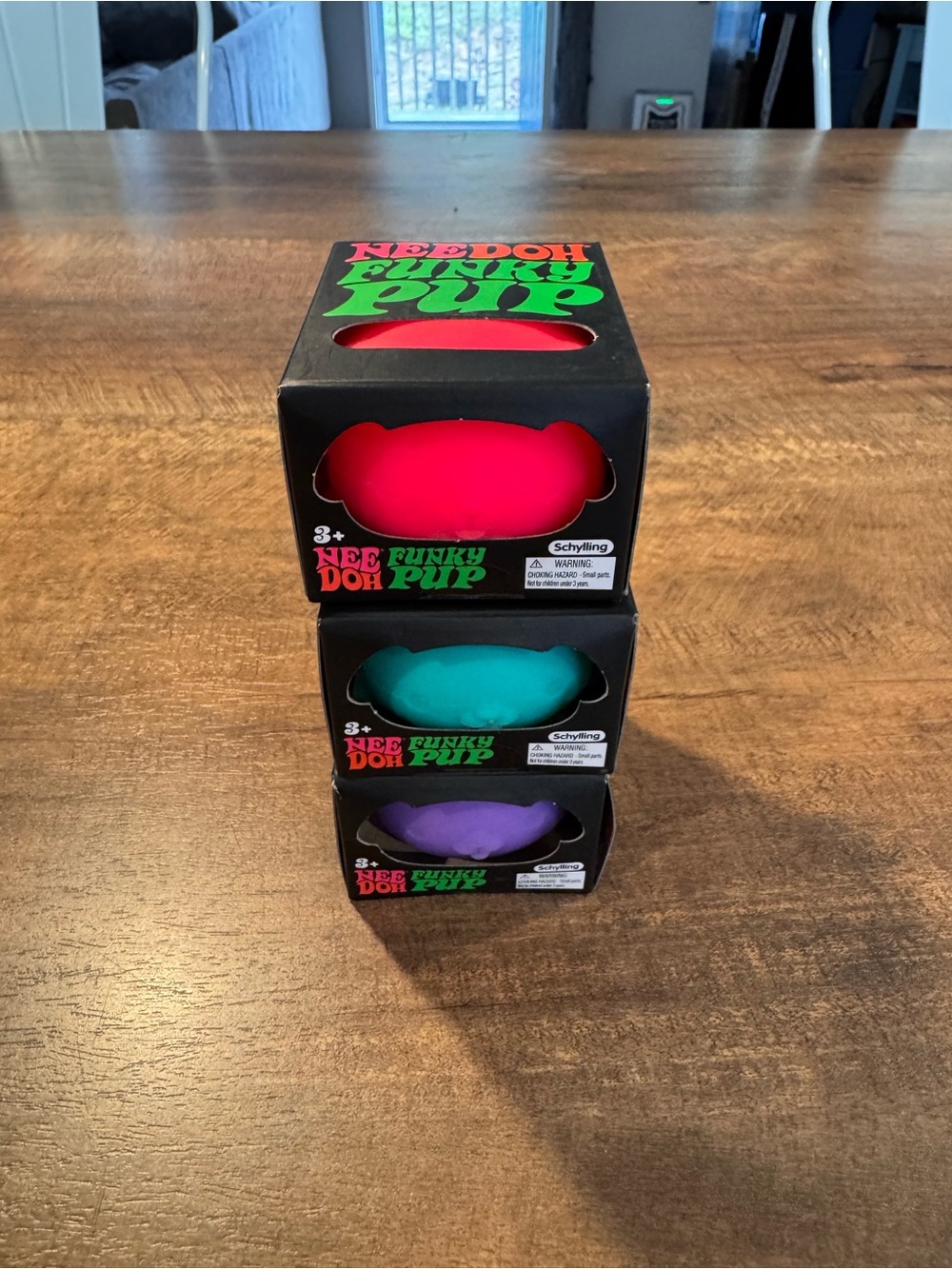 NeeDoh Funky Pup 3 Pack Stress Ball Fidget Toys Red Teal Purple Schylling